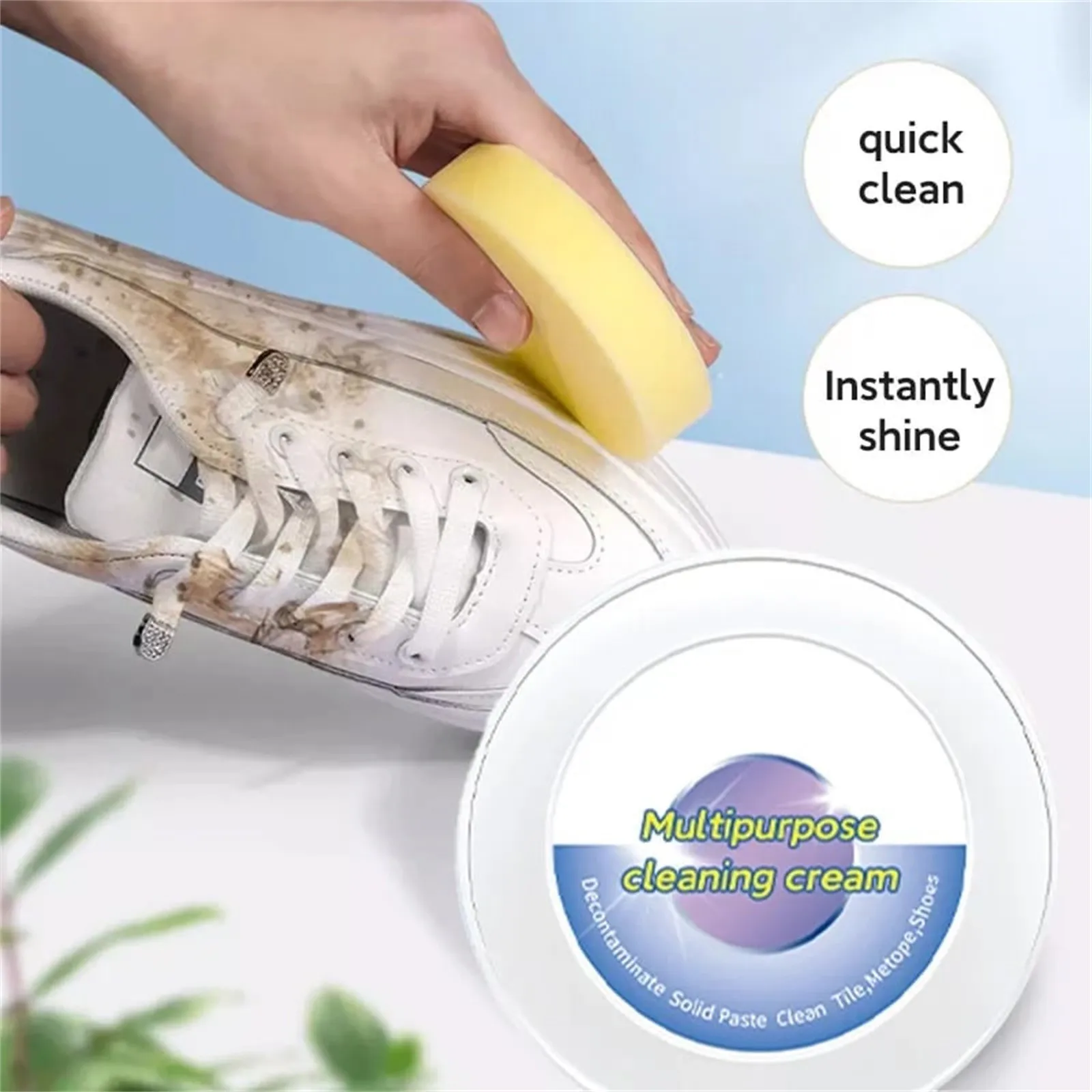 

Multi-Purpose Cleaning Cream Shoes Cleaner Stains Remover Shoes Whitening Cleaning Paste With Sponge Decontamination Scrubbing