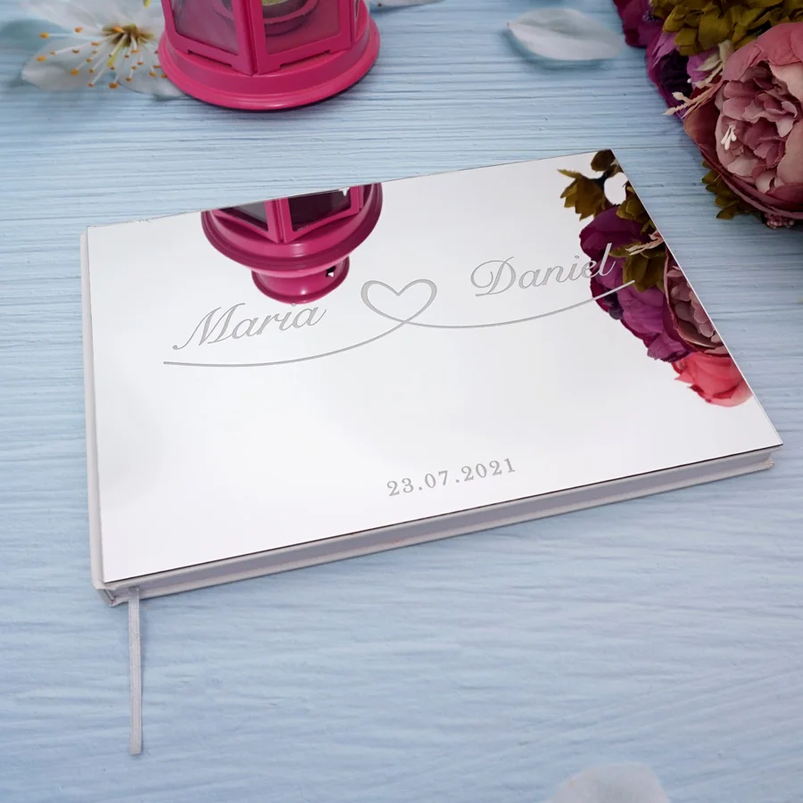 Bride&Groom Name Acrylic Mirror Cover Wedding Guest Book Personalized Wedding Keepsake Gift message book