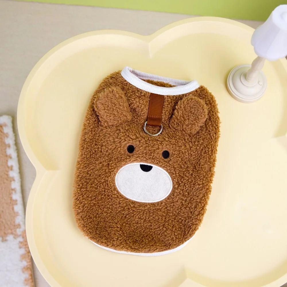강아지 옷 곰 패턴 겨울 강아지 옷 따뜻한 두꺼운 개 조끼 편안한 민소매 애완동..