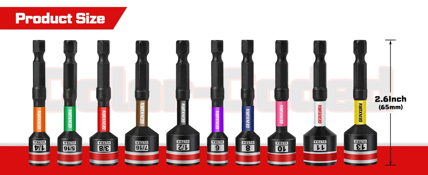 Geinxurn Schlagmuttern-Schraubendreher-Set, 2,56 Zoll langes SAE- und metrisches Muttern-Set, 6-Punkt-Legierungsstahl mit tragbaren Aufbewahrungskoffern – Detail 3