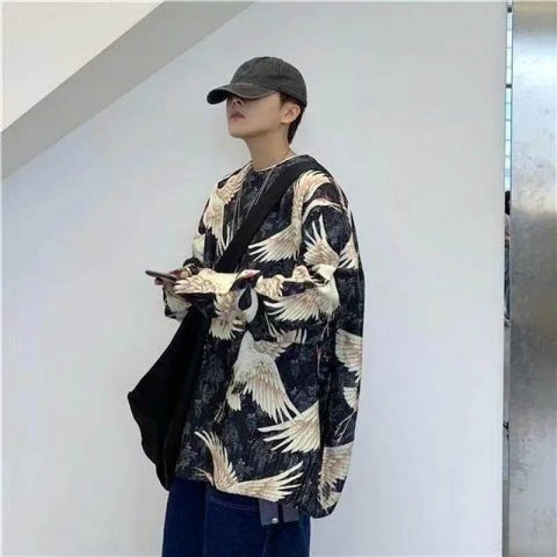 2023 New Autumn and Winter Fashion Trend Chinese Style Round Neck Print Lazy Loose Casual Long Sleeved Men's Knitted Sweater