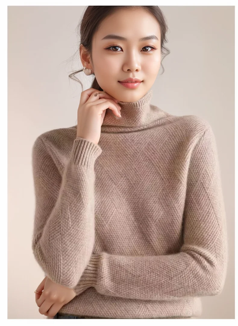 

Fashion 100% Merino Wool Cashmere Women Knitted Sweater Turtleneck Long Sleeve Pullover Autumn Clothing Jumper Tops