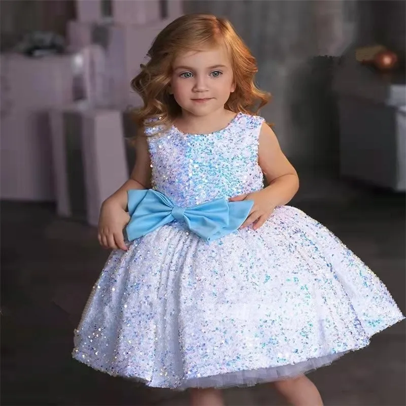 

Gorgeous Flower Girls Dresses Shiny Sleeveless Puffy Princess Birthday Dress Kids For Party Wedding 1-14 Year