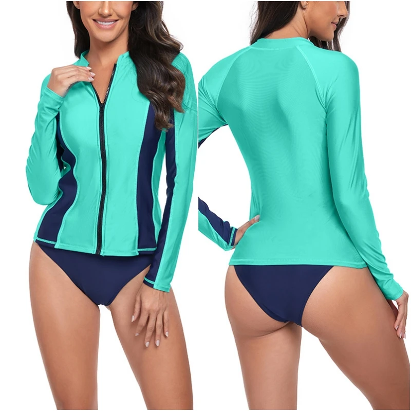 Korean Diving Suit Women Rash Guard Swimsuit Zip Front Sun Protection Top UPF 50+Quick Drying Casual Surfing Couples Swim Shirt