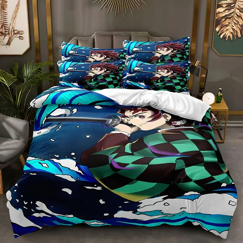 

Cartoon Japanese Comic Series Ghost Slayer Blade Three-piece Set Duvet Cover Sanding Kit Warm Package A Good Night's Sleep