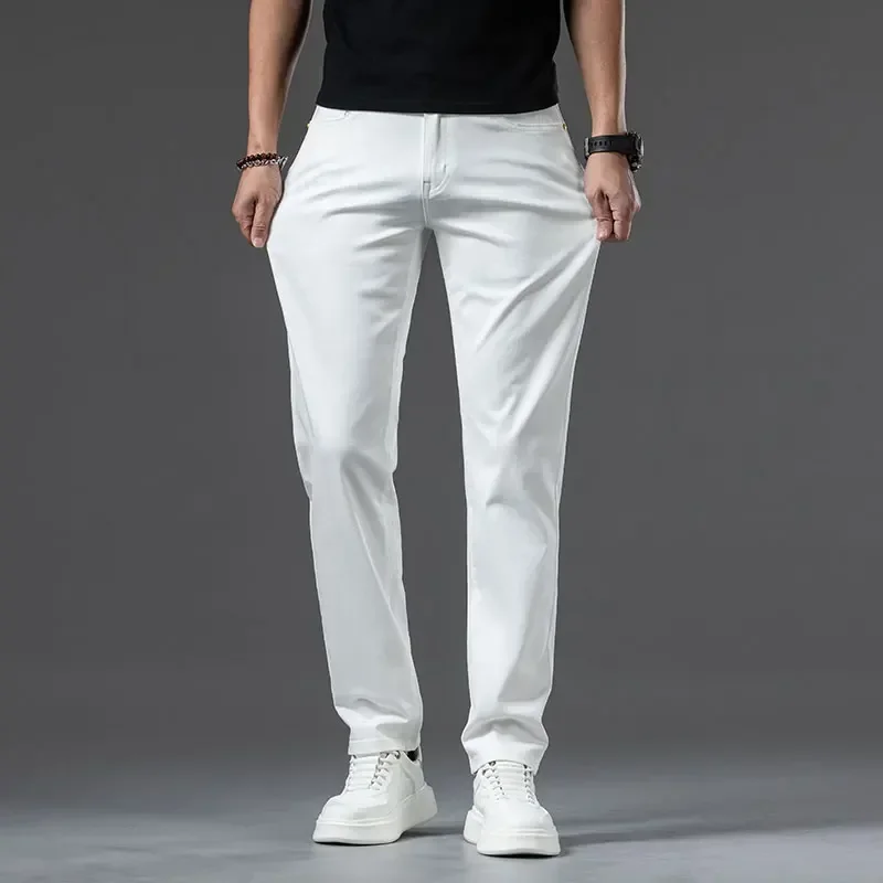Summer New Jeans Cotton Off-white Men's Brand Clothing Stretch Straight Business Fashion Denim Long Pants Classic Style Male 2