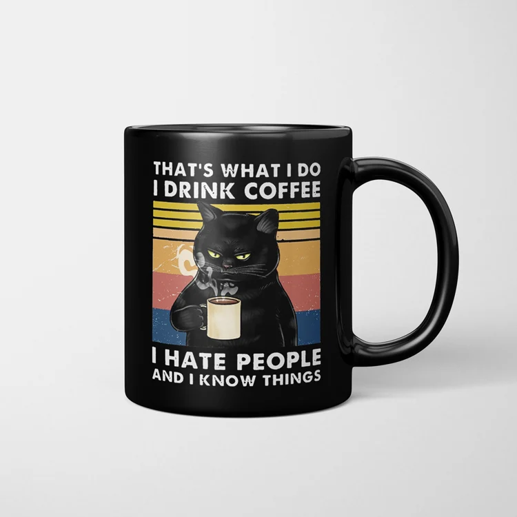Cat Lover's Black Ceramic Coffee Mug - 11oz Fun & Quirky Design