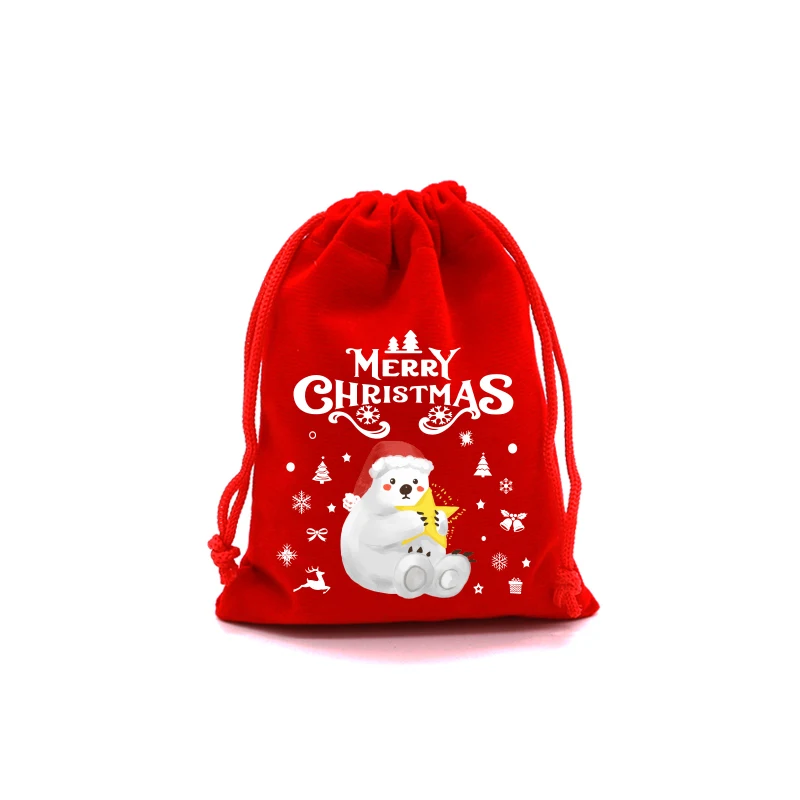 Christmas Gift Bags 4Pcs/Lot Christmas Velvet Bags 9x12 10x16 13x18cm Drawstring Pouch Xmas Candy Gift Bag Happy New Year Merry Christmas