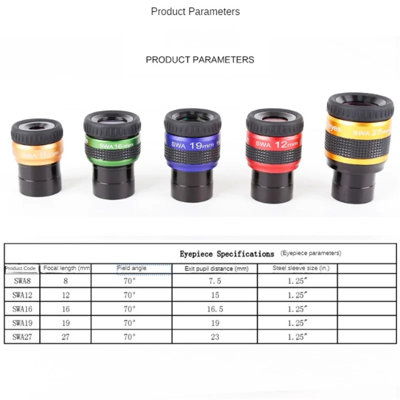 SWA 70 Degree Super Wide-angle High Achromatic 1.25" Metal Eyepiece Professional Astronomical Telescope Accessories 4