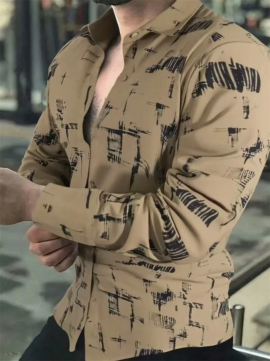 2025 Camicia da uomo nuova Camicia casual da esterno lunga allentata Stampa 3D vintage Bottone con risvolto Moda Streetwear Tessuto confortevole 2