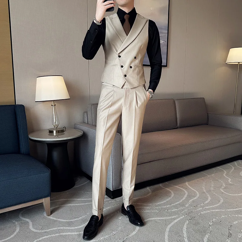2024 Suit vest men's spring and autumn business suit casual gray vest Korean slim plus size suit vest male tide 4