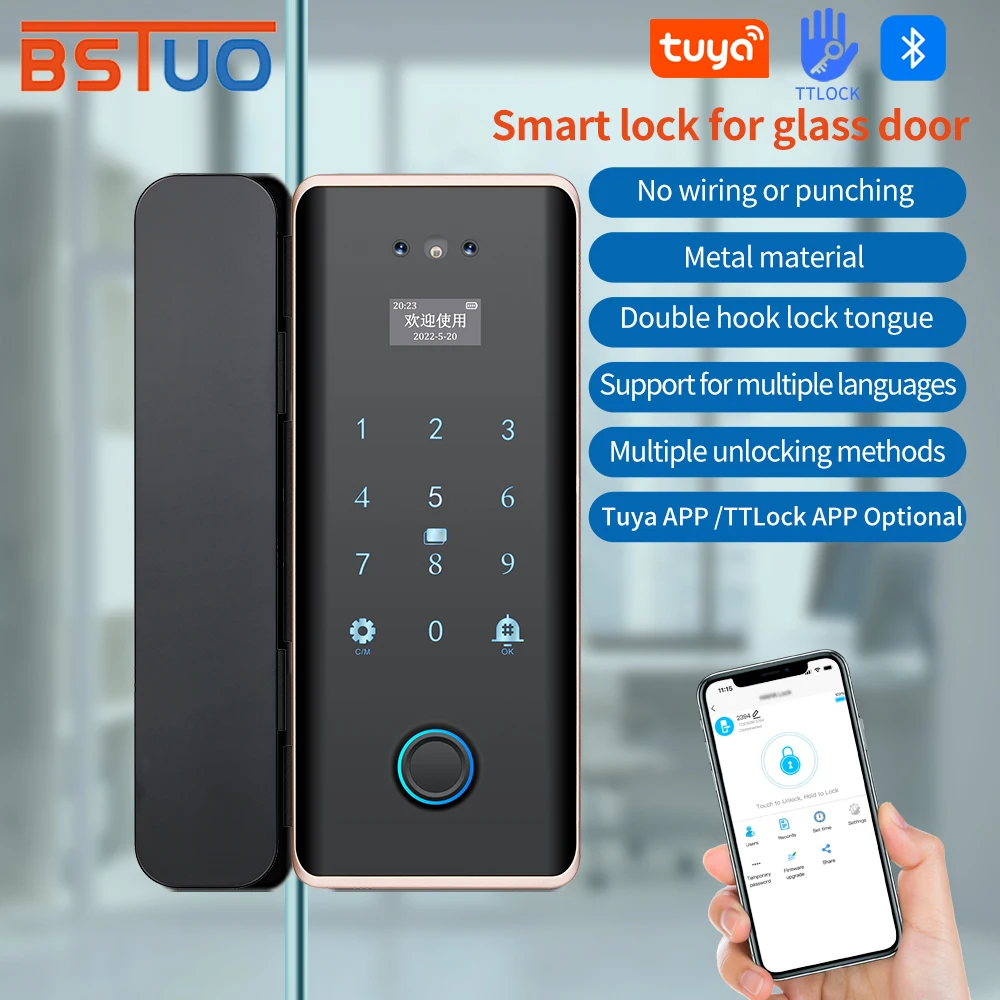 

Bluetooth 3D Biometric Face Recognition Glass Door Lock Tuya App M1 Gateway Remote Facial Unlock Smart Fingerprint Digital Lock