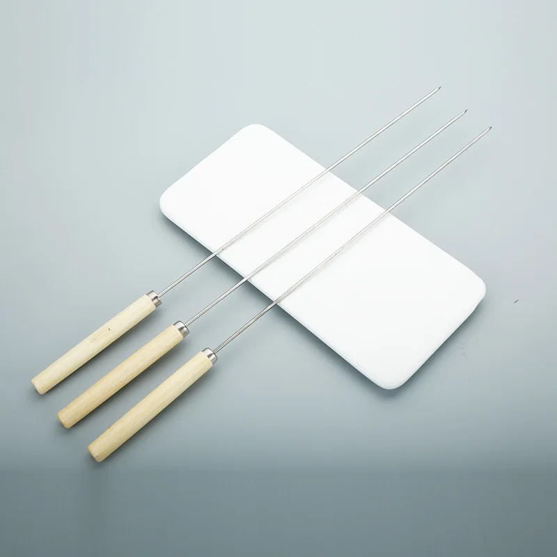 Barbecue Skewers 1pc/10pcs Stainless Steel Wooden Handle Barbecue Pin Mutton Skewer Round Sign Flat Iron Skewer Tool Steel barbecue skewers,barbecue tools