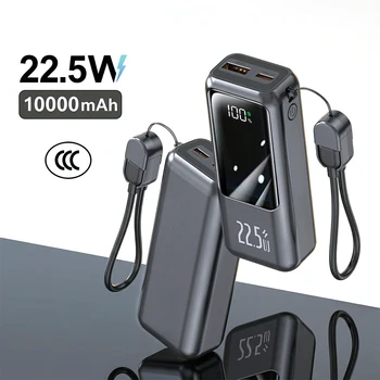 Power Bank da 22.5W 10000mAh con Ricarica Rapida, Caricabatterie Portatile con Cavo Type-C Integrato, Batteria Esterna PD QC3.0 per iPhone Samsung