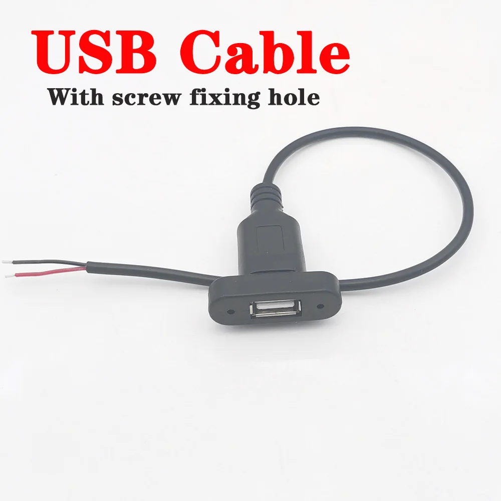 

10pcs/Lot 25CM TYPE-A female USB Connector With Wire 2PIN Diy USB Cable Power Charging Line With screw fixing hole