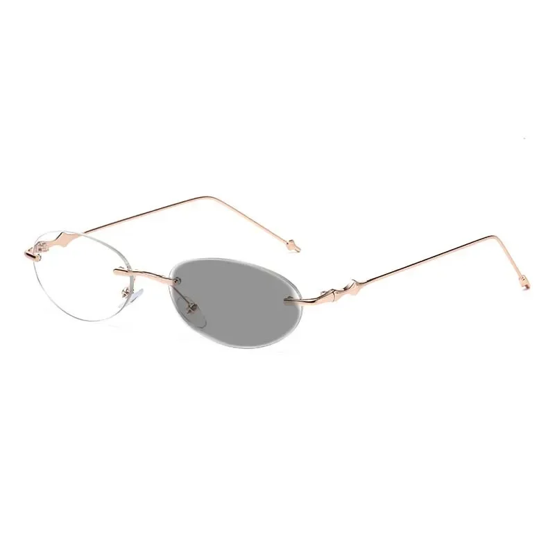 Small Oval Photochromic Myopia Glasses Women Men Fashionable Frameless Minus...