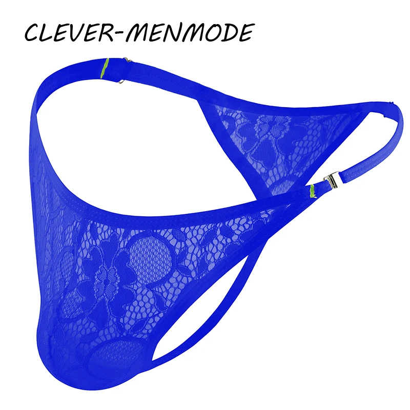 Men's Sexy Lace Thong Side Buckle Adjustable Strap G-String Underwear Exotic Lace Sheer Panties Lower Body Mini Mankini