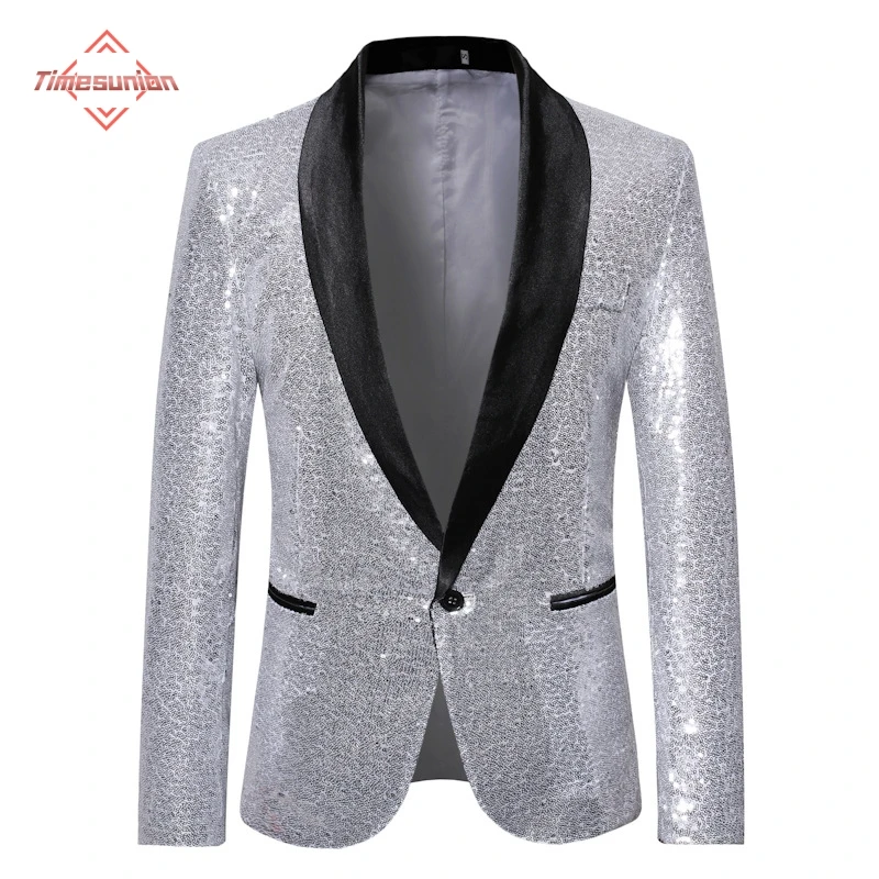 

Shiny Silver Sequin Disco Glitter Party Blazer for Men Christmas Mardi Gras Halloween Costume Dinner Wedding Prom Suit Jacket