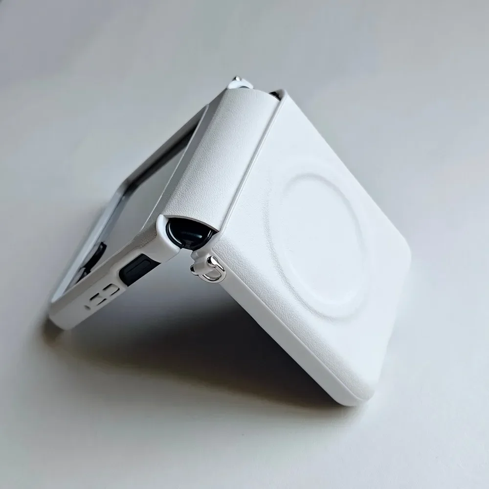 Luxury Leather MagSafe Case with Magnetic Wireless Hinge Protection and Side Buckle Design