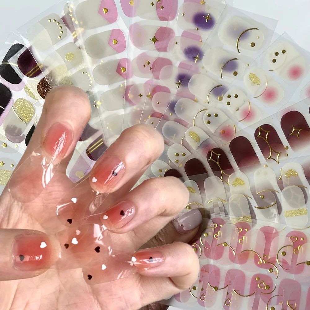 

Semi-Cured Gel Nail Wraps Simple Colorful Adhesive Waterproof Full Cover Long Lasting Gel Nail Stickers Harden In UV Lamp Need
