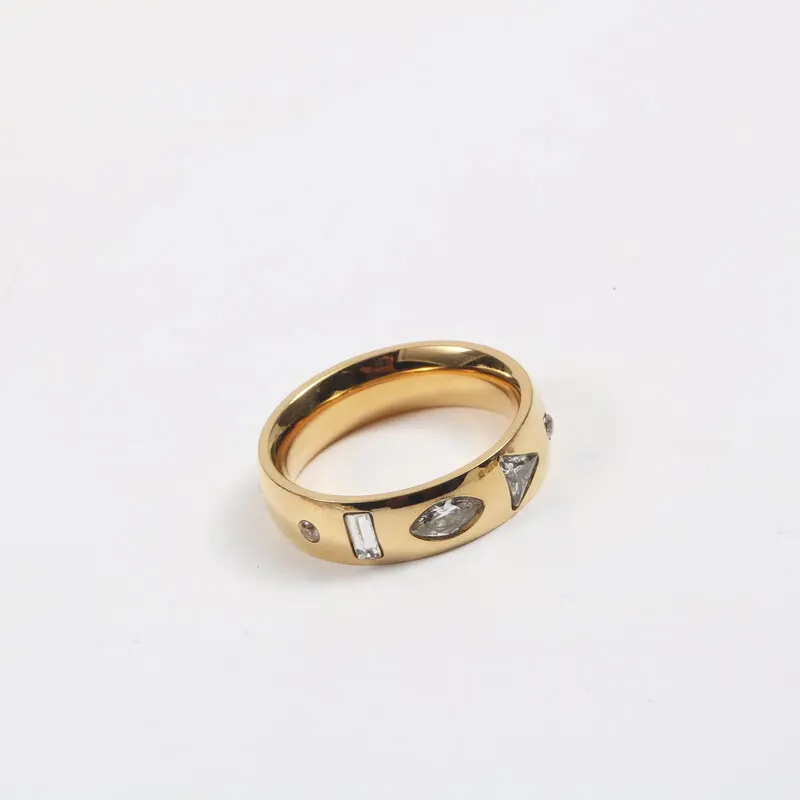 High End PVD Waterproof Retro Shinny Zircon Ring for Women Girl Stainless Steel Ring Wedding Jewelry 5