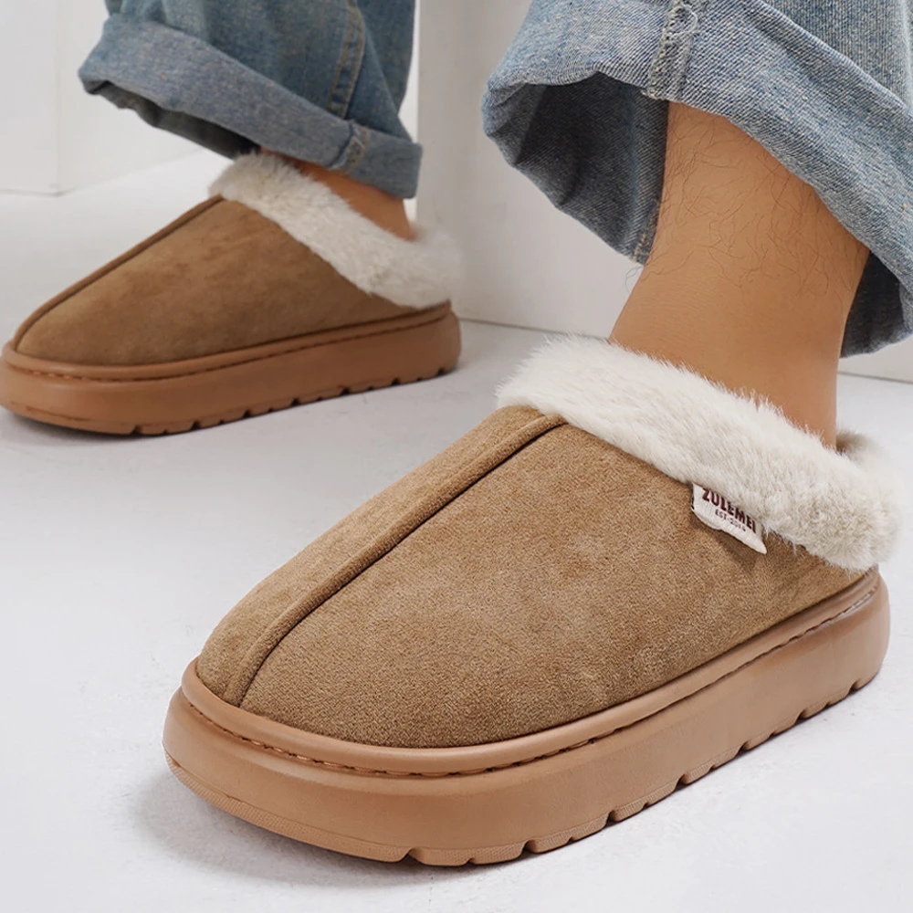 Comwarm Platform Fluffy Slippers Women Fashion Fuzzy Slippers House Plush Winter Women Shoes Home Cotton Shoes Large Size