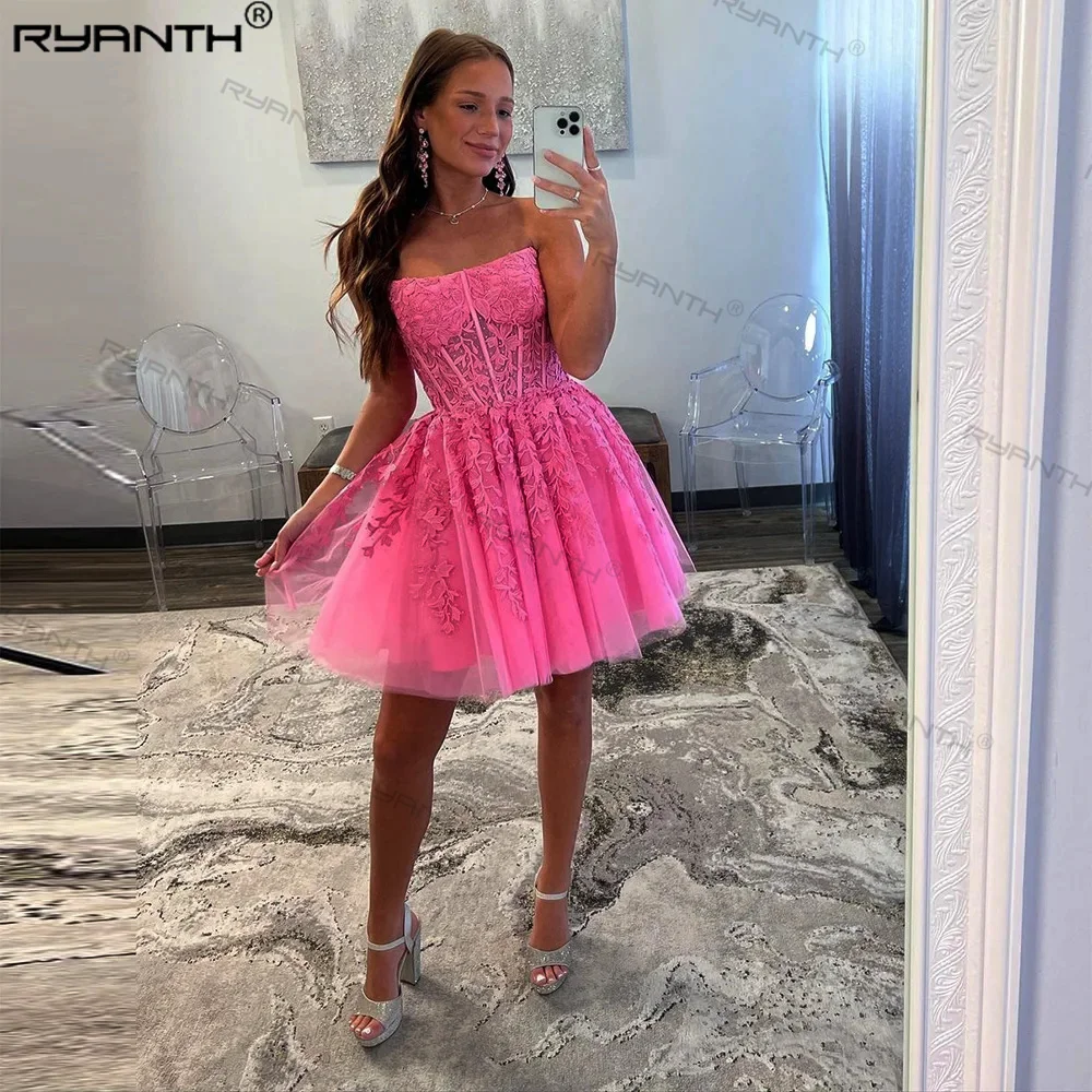 

Ryanth Ivory Off Shoulder Homecoming Dresses A-Line Mini Prom Dress Pleat Sleeveless Prom Dress Short Birthday Celebrity Dress