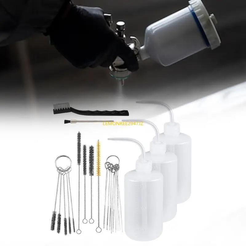 63HA 24Pieces Multipurpose Sprayer Cleaning Set with 4 Bottles and 21 Brushes for Professional Paint Practical Tool