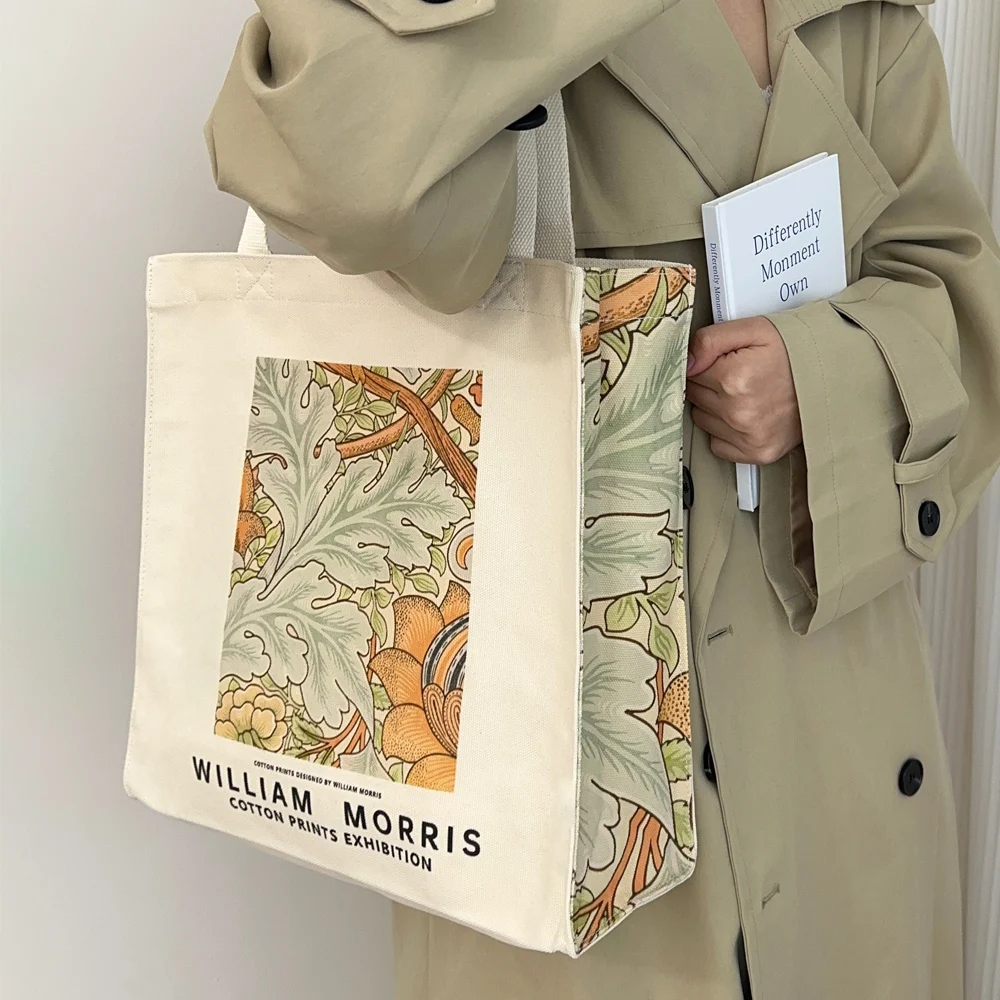 Ekstra Kalın Tuval Kadın omuzdan askili çanta Van Gogh Morris Vintage Yağlıboya Fermuar Kitaplar Çanta Büyük Tote Kadınlar Için Alışveriş