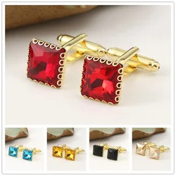 Gold Color Men's Cufflinks Square Shaped Cufflinks Shirt Collar Accessories Ruby Cufflinks Colorful Gems Wedding Gift Choice