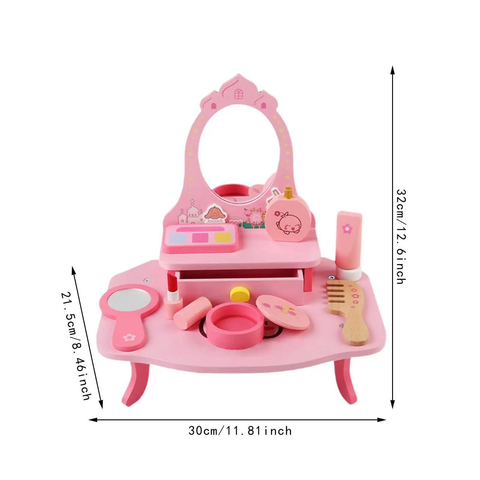 Kids Makeup Kits Role Play Games Beauty Salon Play Set Wooden Dressing Table Playset Pretend Makeup Kits for Girls Children