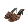 Summer Plus Size 35-44 Fashion Women's High Heels Leather Open Toe Square Head Fish Mouth Shoes Elegant Party Slippers 1