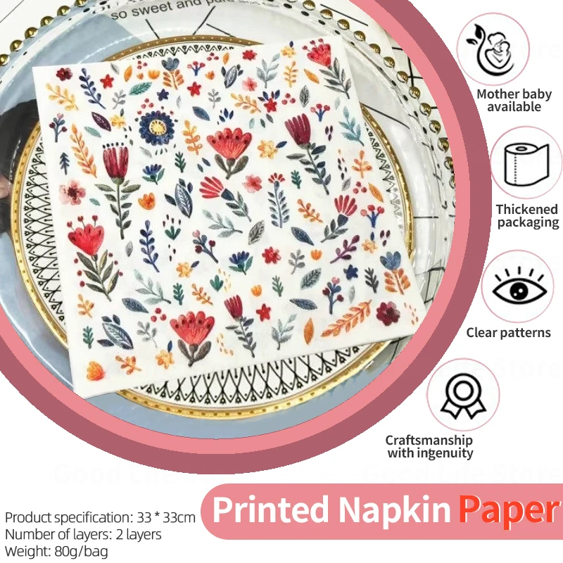 Flower Printed Paper Napkin Colorful Square Paper Towels Birthday Decoration Floral Facial Tissue Hotel Table Servilletas Papel