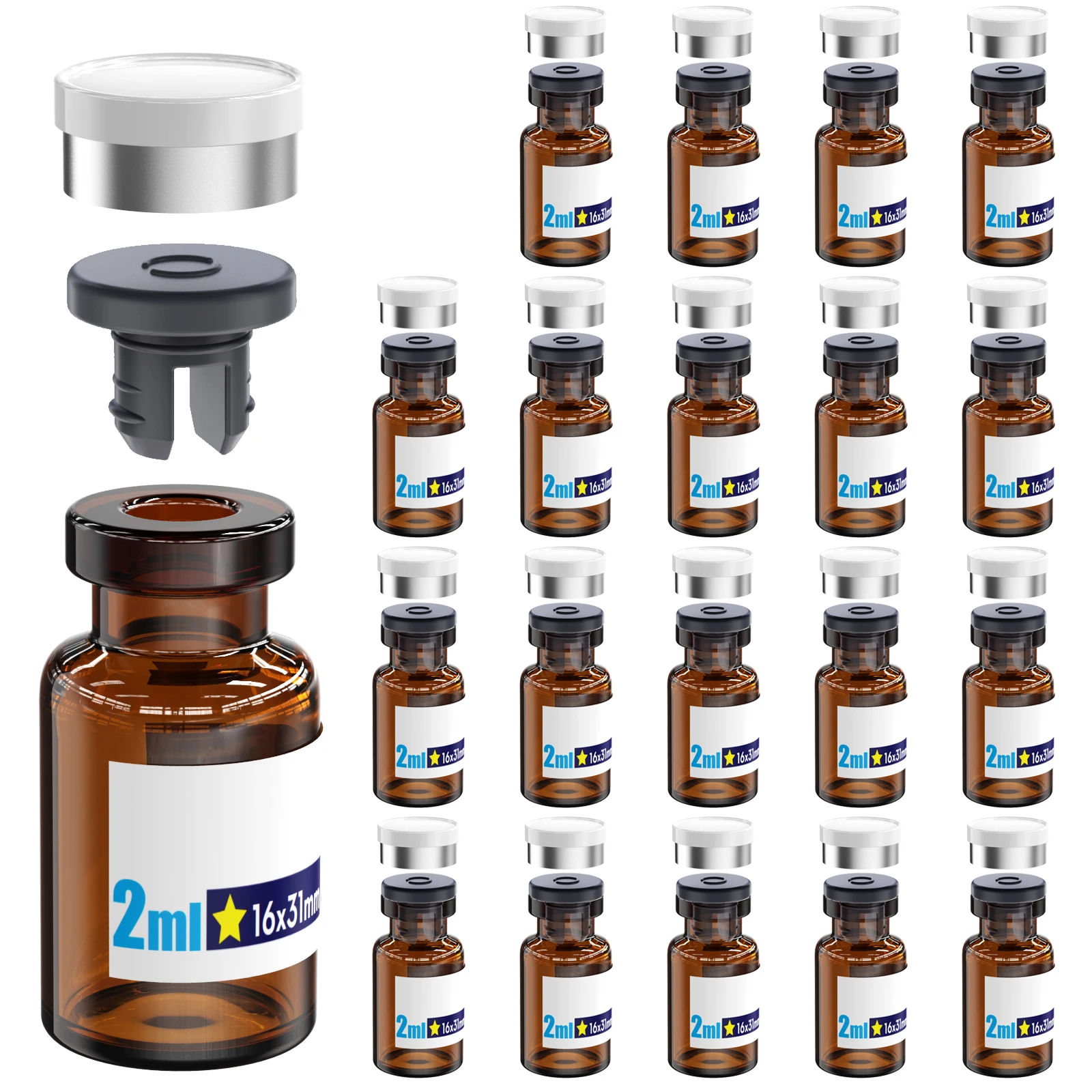 Sterile Glass Vials With Separate Rubber Stopper and Cap Need to Crimped With Pliers sterile Packaged 20pcs