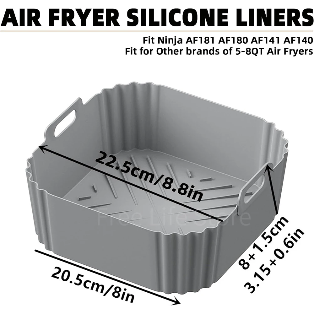 Square Silicone Air Fryer Liners for Ninja AF141 AF140 AF181 AF180 Reusable Baking Basket 5-8QT Accessories
