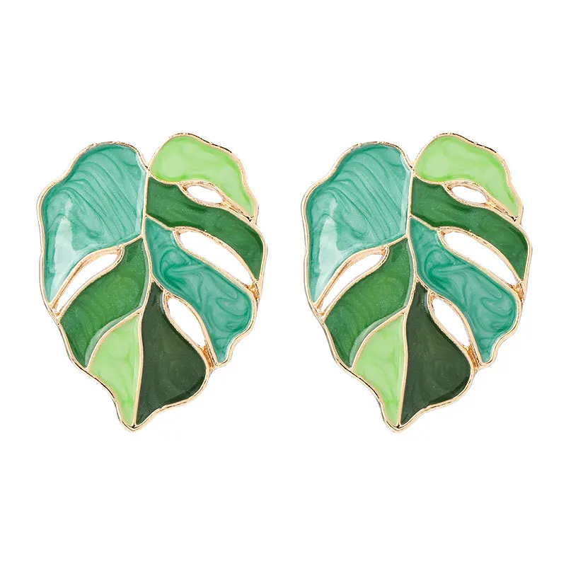 Boho Monstera Earrings up close