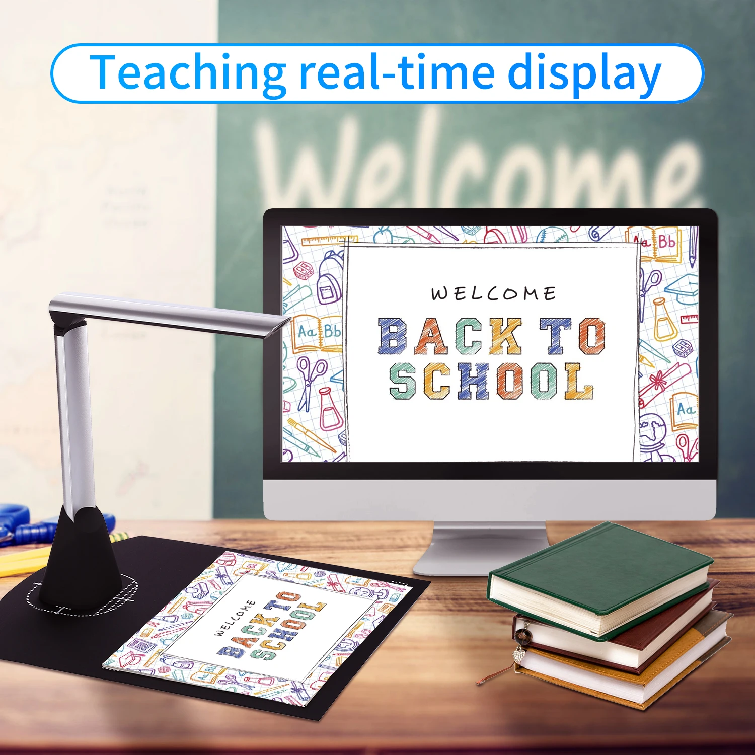 BK34 Document Camera Scanner 5 Mega-Pixel HD Camera A4 Capture Size with LED Light Teaching Software for Classroom Teachers