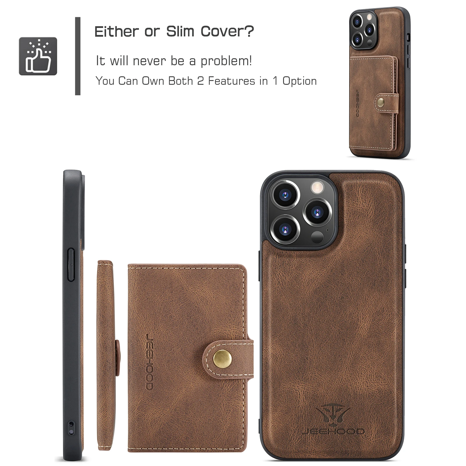 JEEHOOD For IPhone 11 12 13 14 15 Pro Max Plus Wallet Case Detachable Leather Magnetic Sleeve Cover for IPhone XS Max 7 8 Plus