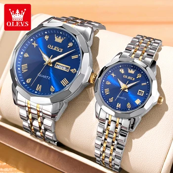 OLEVS 9931 Couple Watches Fashion Quartz Watches Waterproof Luminous Wristwatch For Couple Week Date Wristwatch Couple's Gift