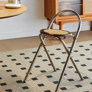 Retro Dining Chair, Chic Leisure Chair with Backrest for Home, Ideal for Light & Dark Decor Style, Foldable, Electroplated Frame