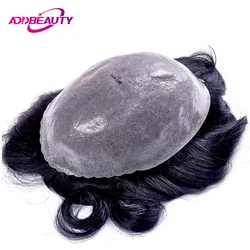 Men Toupee Vloop Thin Skin PU 0.06-0.08cm Human Hair Wig Indian Remy Hair System Men Hairpiece Straight Wave Hair Natural Color