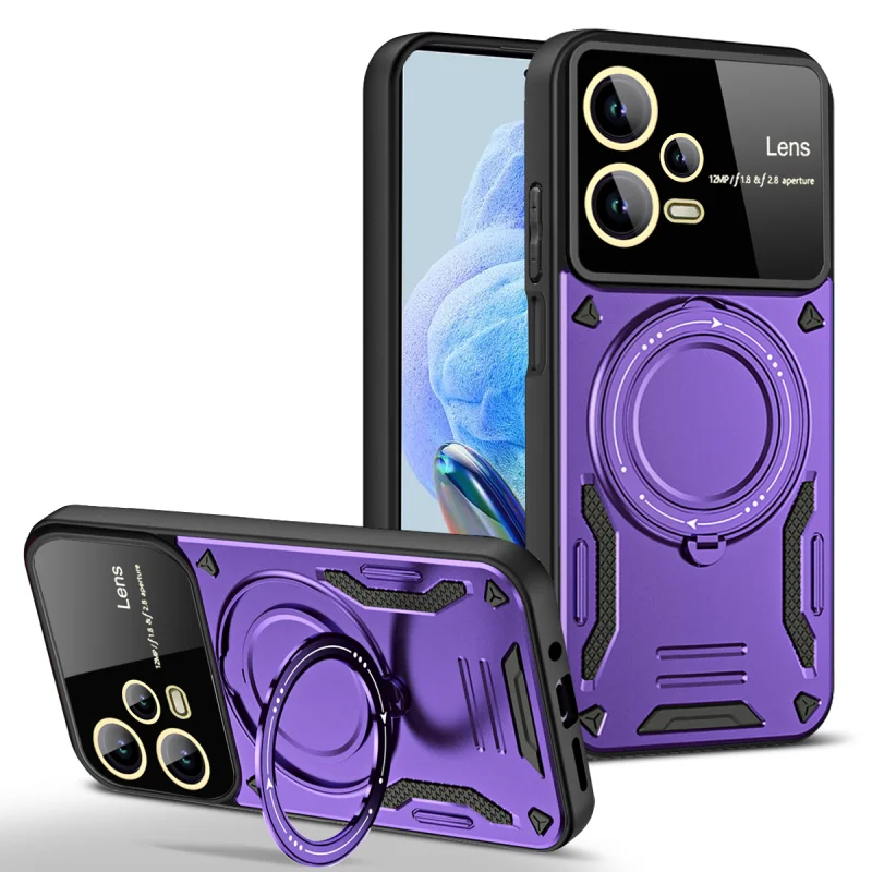 Armor Shockproof Phone Case For Xiaomi Redmi Note 12 11 12S Mi 13 12T Poco X5 X4 Pro Stand Holder Glass Lens_voghion.com