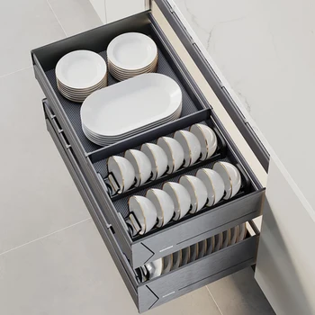 3 ชั้นตู้ครัวภายในOrganizerดึงชั้นวางจานMulti-Functionช้อนส้อมตะกร้าลิ้นชัก 2