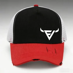 Bull Logo Trucker Hat - Stylish Unisex Snapback with Breathable Mesh (Black red)