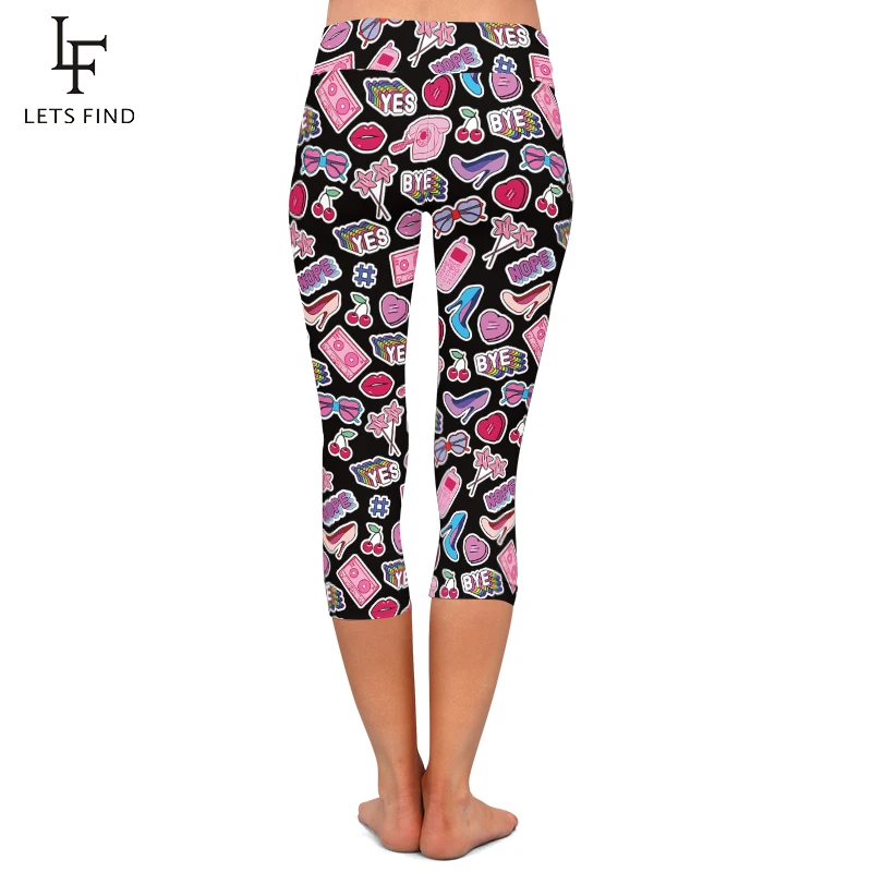 LETSFIND Fashion New Comic Style Print Women Fitness Elastic Mid-Calf Leggings High Waist  Slim Capri Leggings