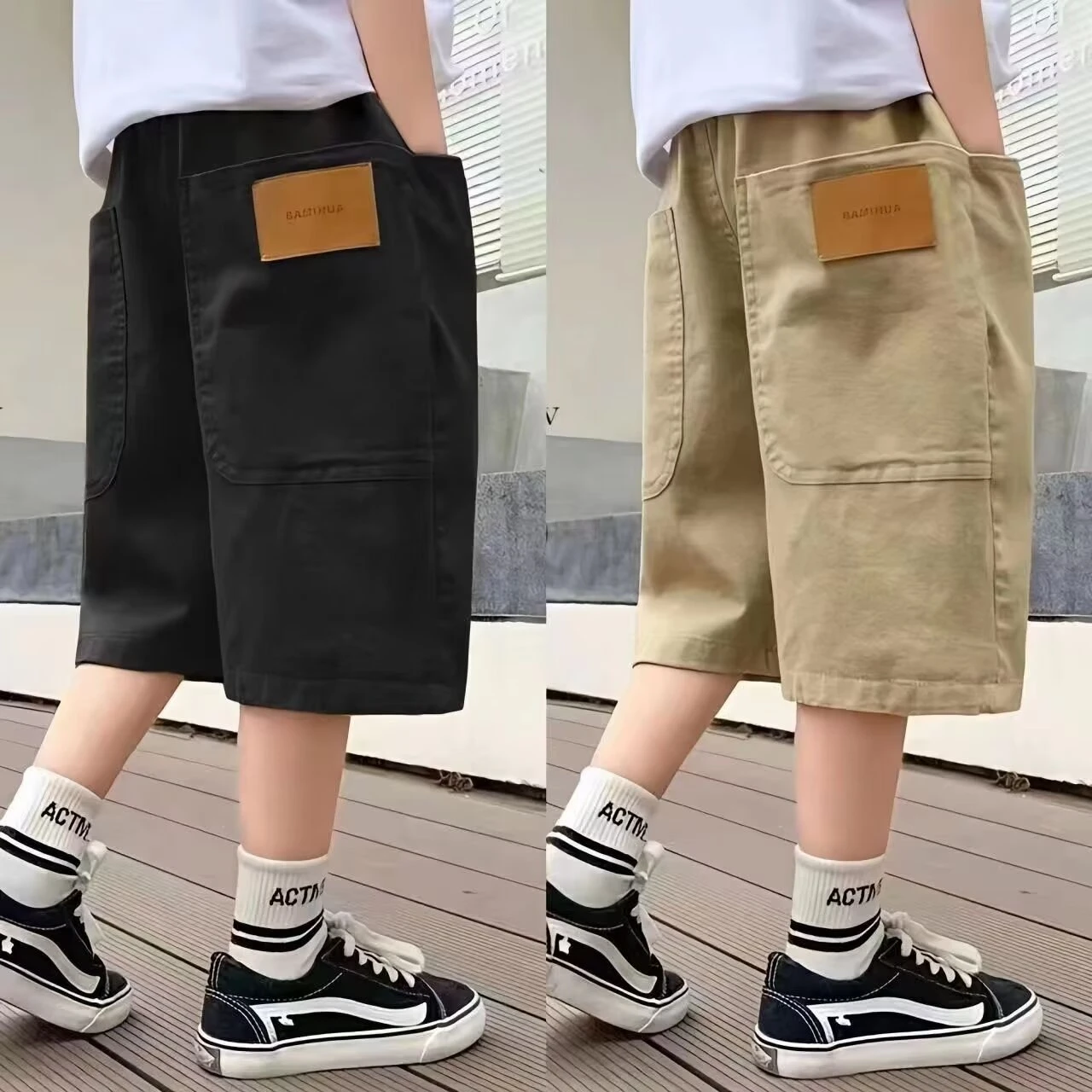 

Boys Short Pants Big Size Leisure Sports Pocket Letter Decoration Five-point Trousers For Kid Short Pants Sport Clothing Outwear
