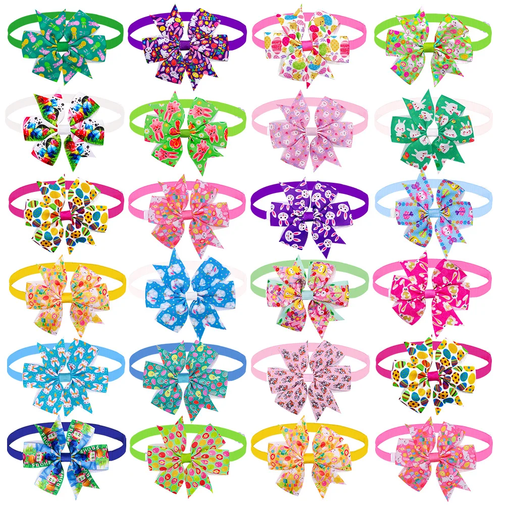 

60pcs/ Pet Puppy Dog Cat Cute Bow Ties Adjustable Easter Eggs Rabbit/Bunny Pattern Bowties Dog Collar Dog Accessory Pet Supplies