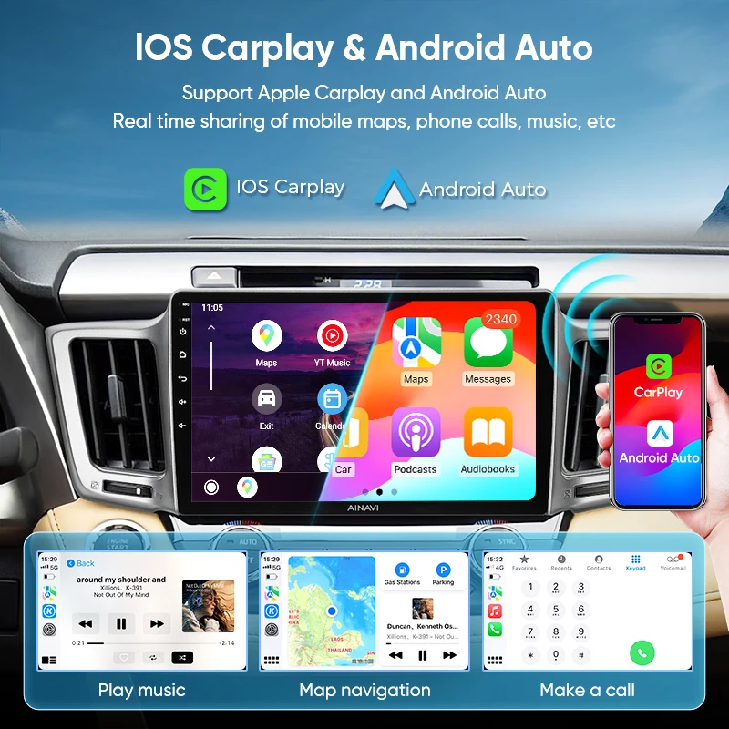Ainavi 2Din Android 13 Car Radio For Toyota RAV4 RAV 4 XA40 2012- Multimedia Player Stereo Carplay Android Auto 4G Wifi DSP
