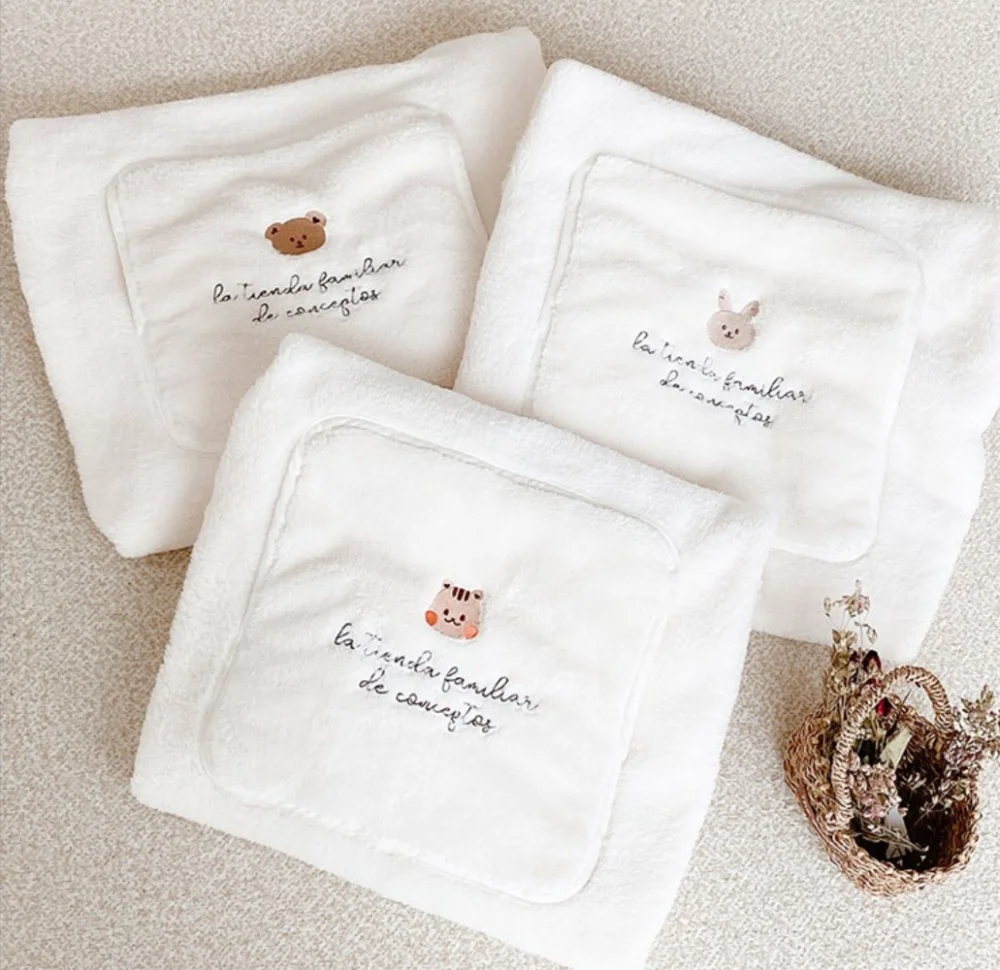 Fleece Blanket Soft Baby Cartoon Coral Fleece Embroidered Bear Rabbit Warm Comforter,coral velvet blanket