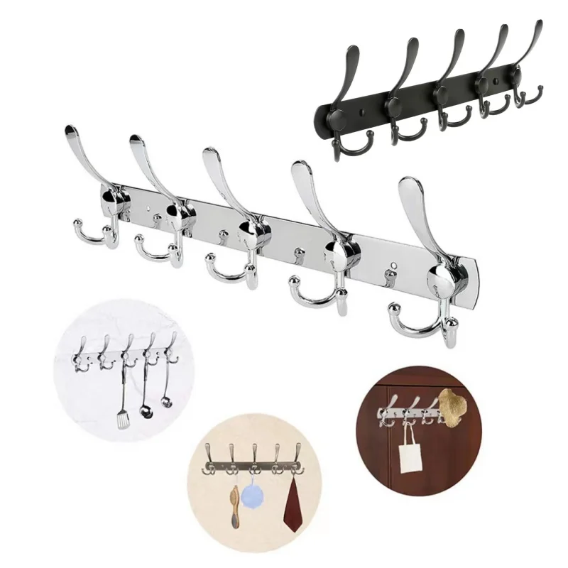 

Креативная двухрядная стойка для хранения из нержавеющей стали с 10 крючками, полка для ванной, гостиной, кухни, одежды, шляпы, сумки, кухонной утвари